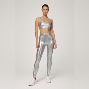 NWT Heroine Sport Silver Metallic High Rise Leggings, size Small